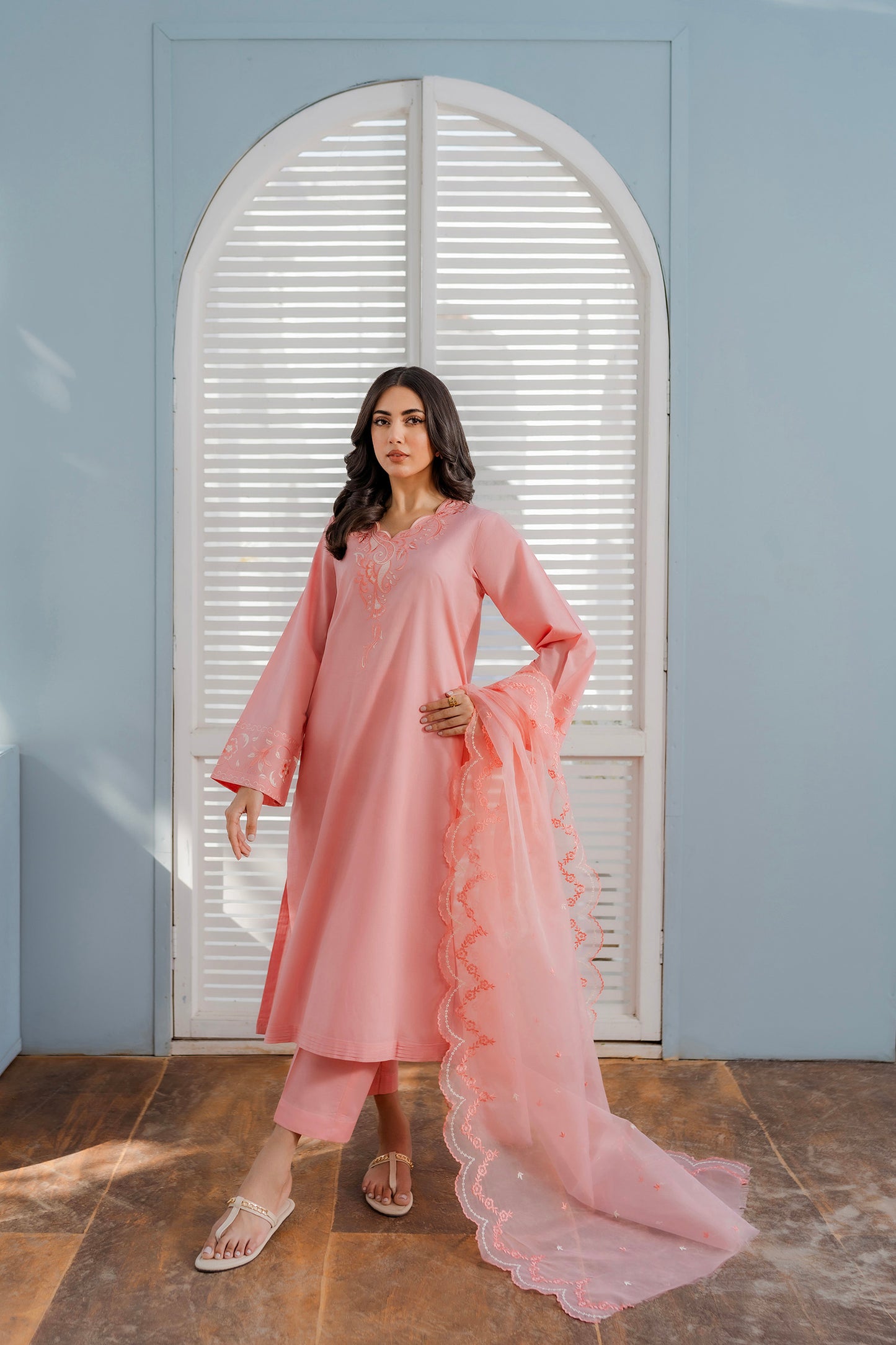 Baby Pink Embroidered Dupatta