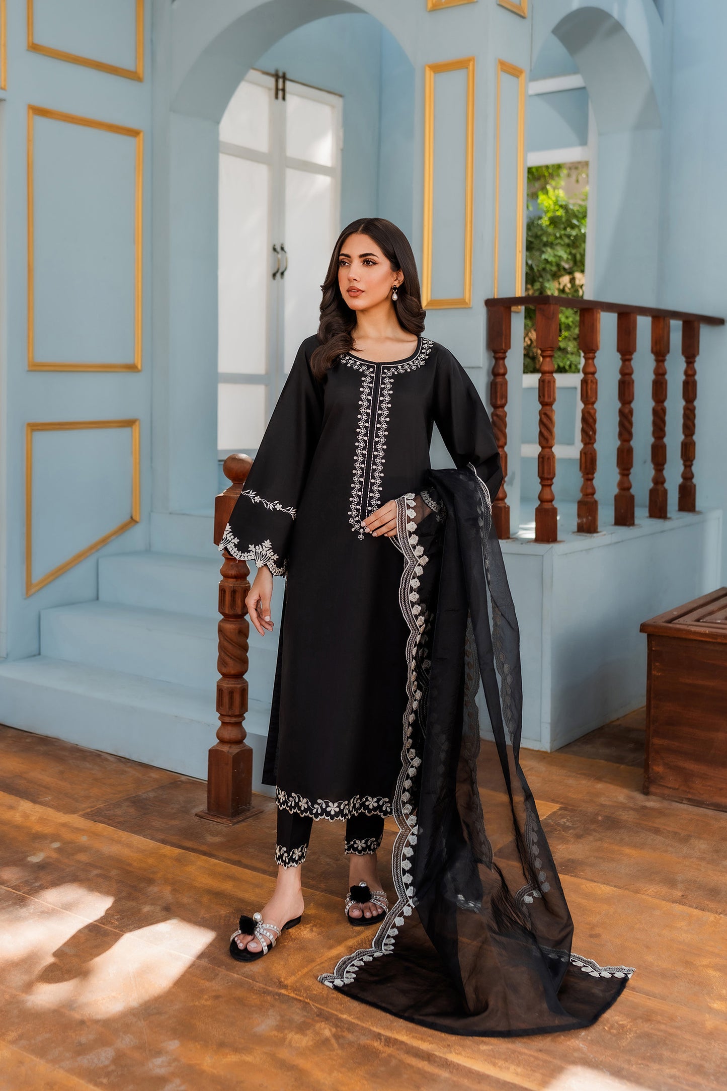 Black Embroidered Suit - 2pc/3pc