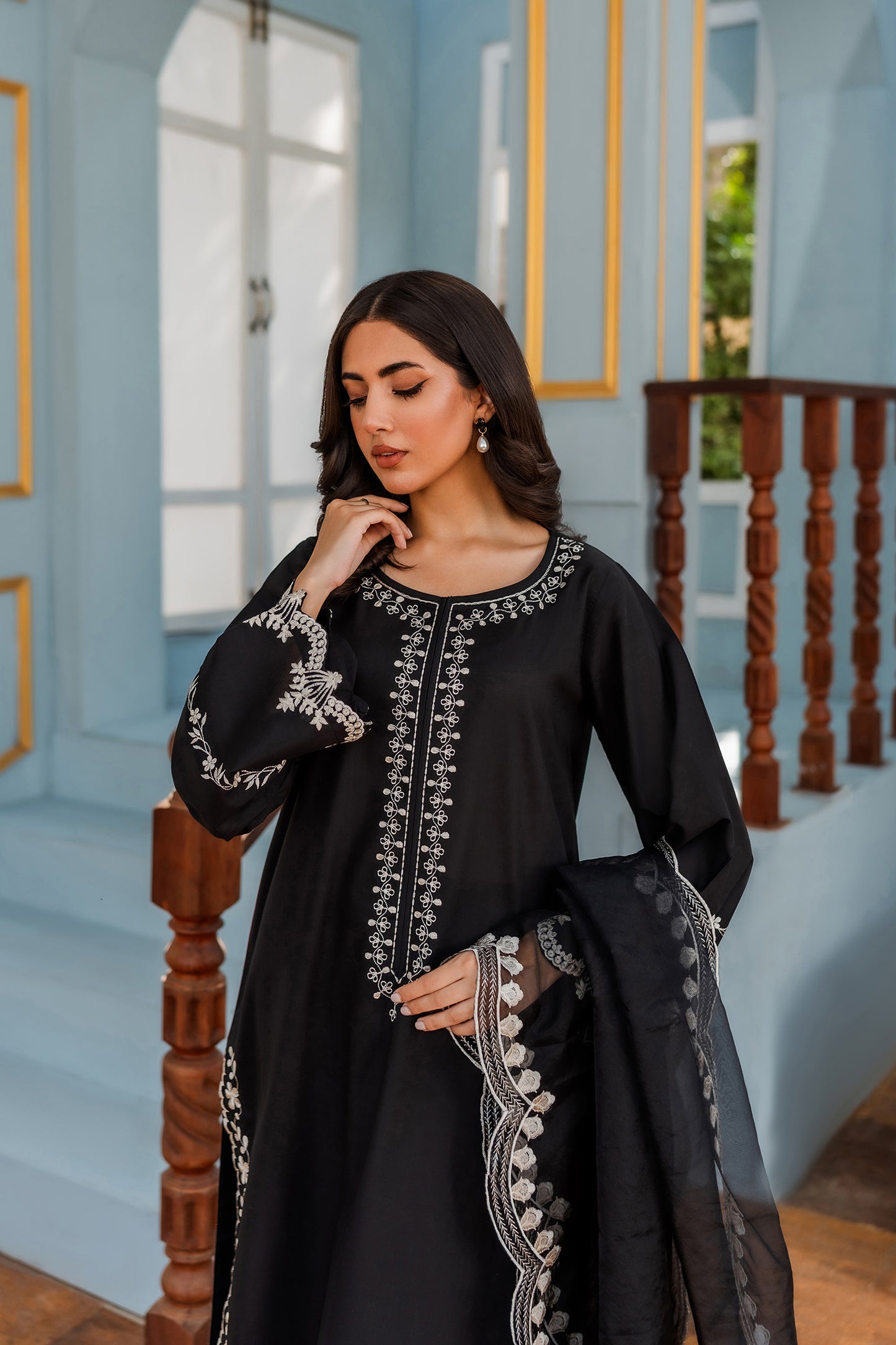 Black Embroidered Suit - 2pc/3pc