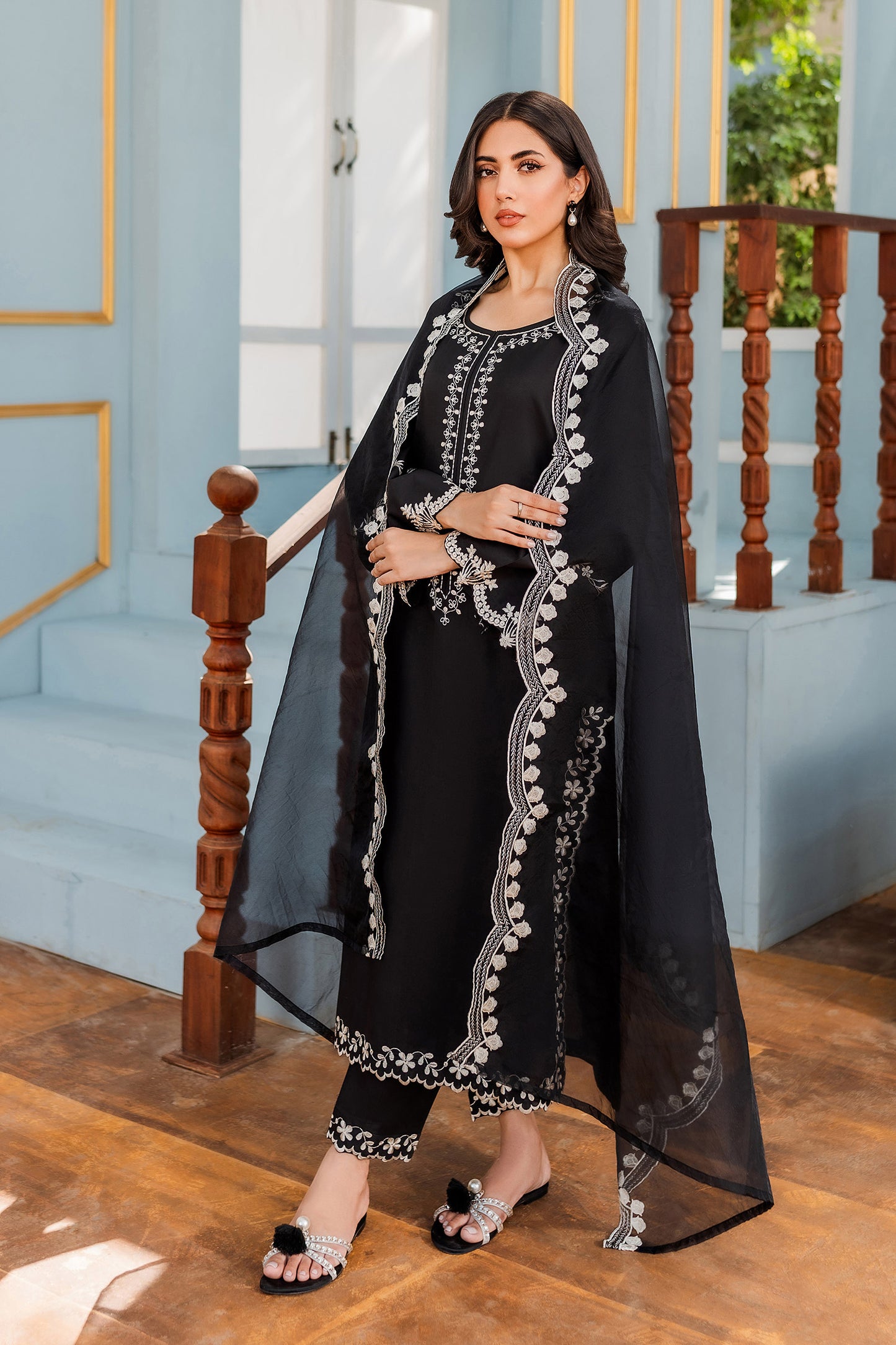 Black Embroidered Suit - 2pc/3pc