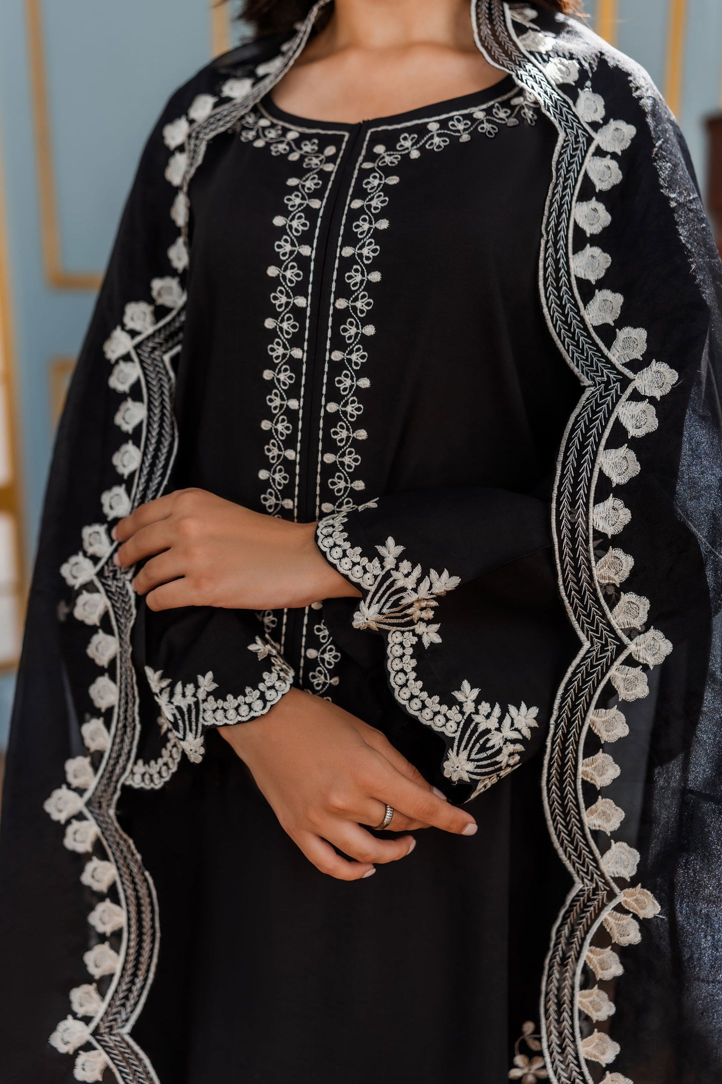 Black Embroidered Suit - 2pc/3pc