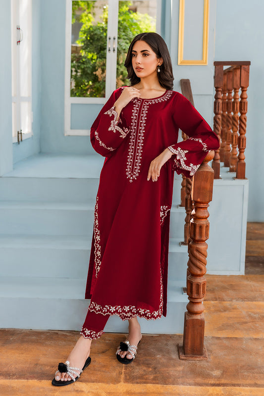 Maroon Embroidered Suit - 2pc/3pc