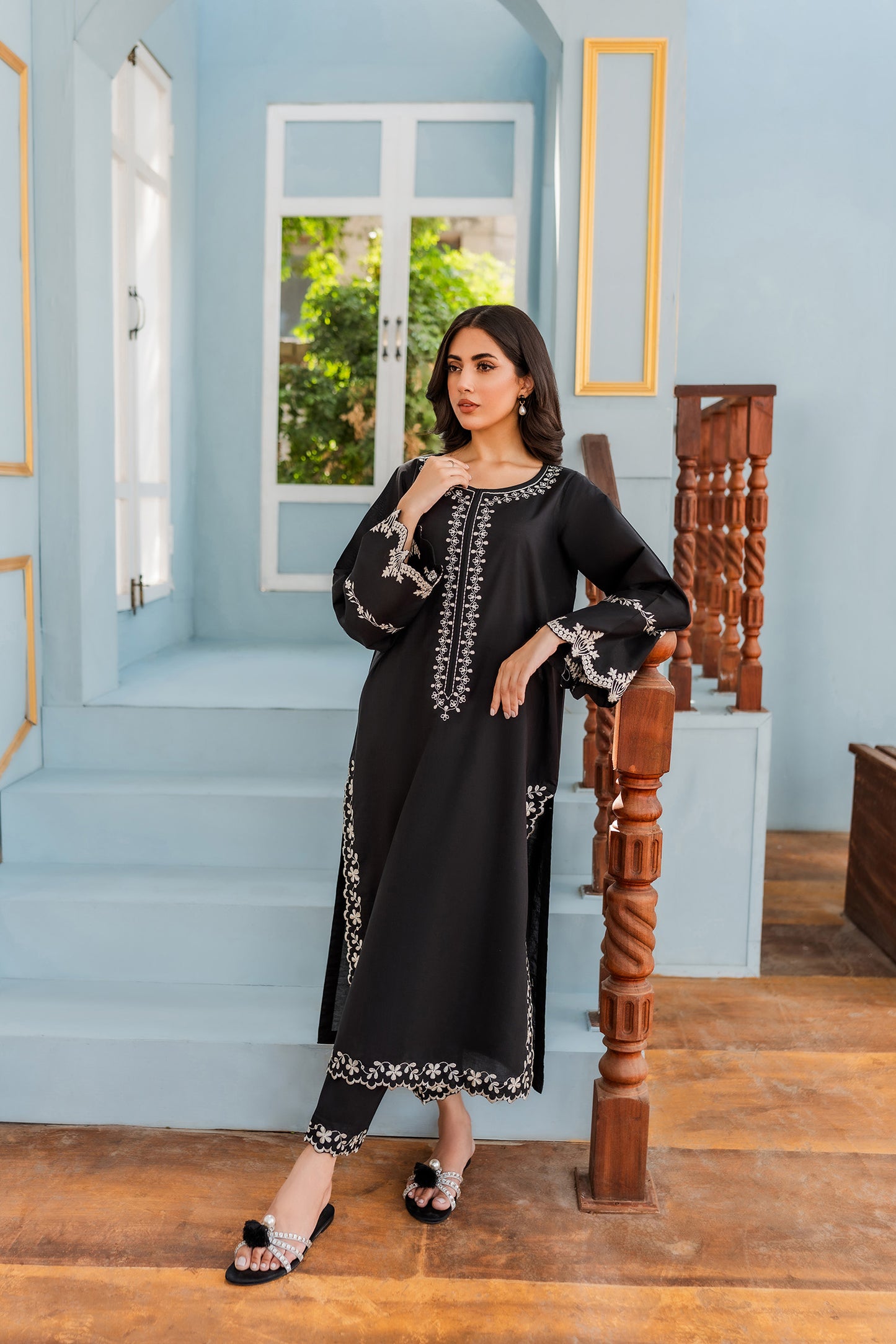 Black Embroidered Suit - 2pc/3pc