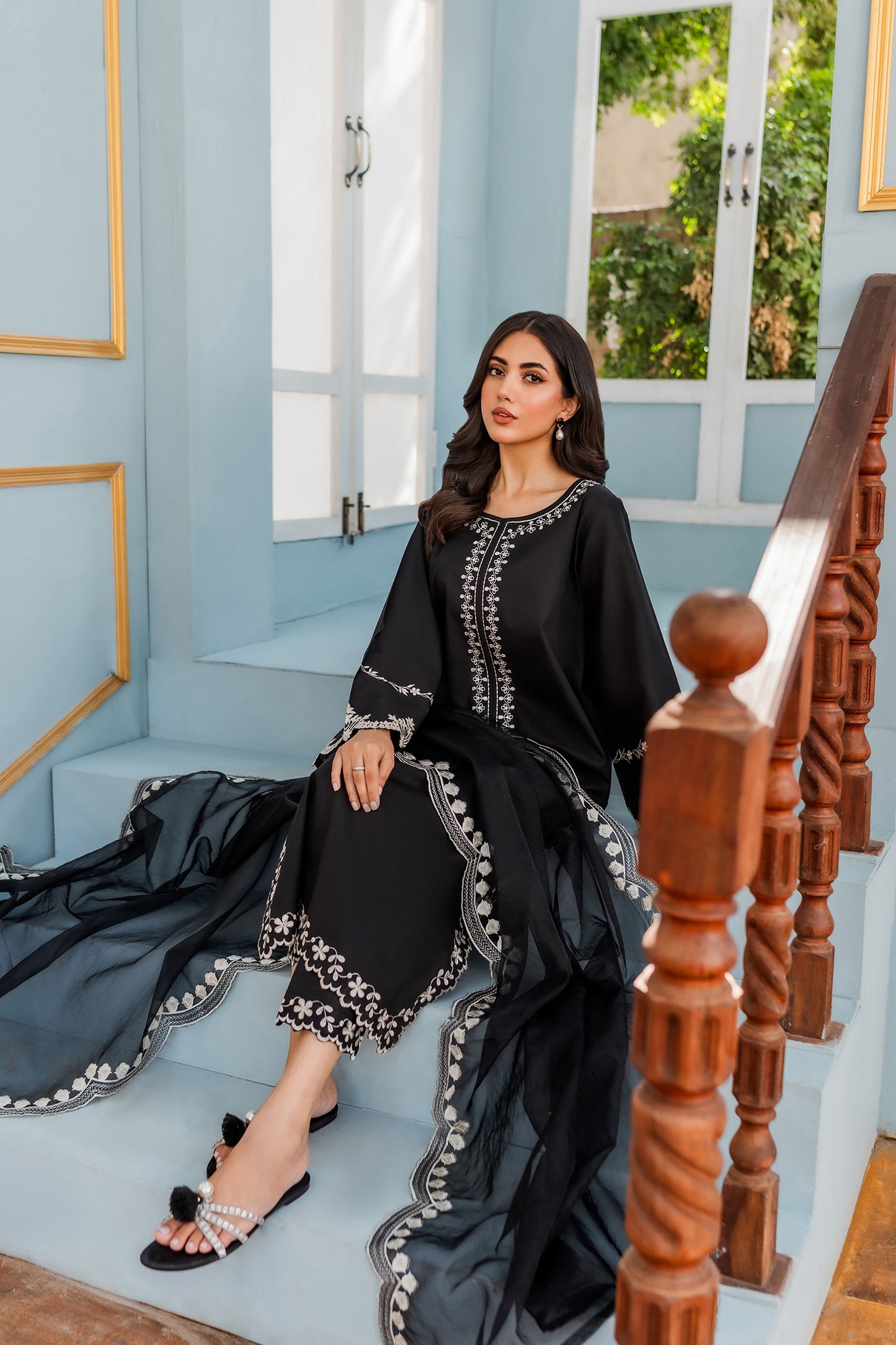 Black Embroidered Suit - 2pc/3pc