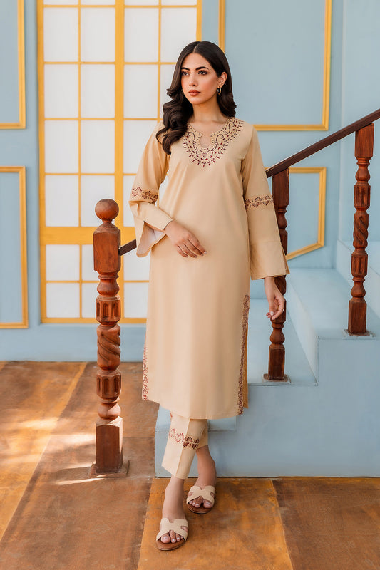 Beige Embroidered Suit - 2pc