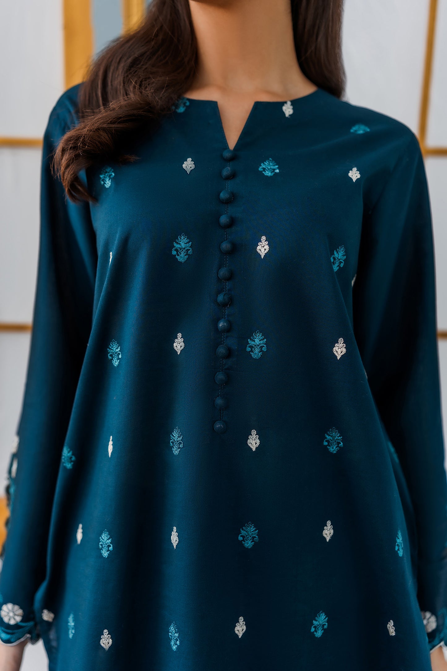 Teal Embroidered Suit - 2pc