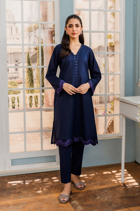 Dark Blue Embroidered Suit - 2pc